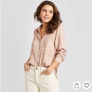 Plaid Long Sleeve Shirt (light pink & cream)